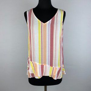 A.N.A. A New Approach S Striped V-Neck Tiered Ruffle Hem Rayon Tank Boho Summer
